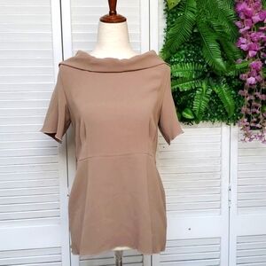 L'Autre Chose Size 40 / US Size M Tan Short Sleeve Blouse With Back Tie …
